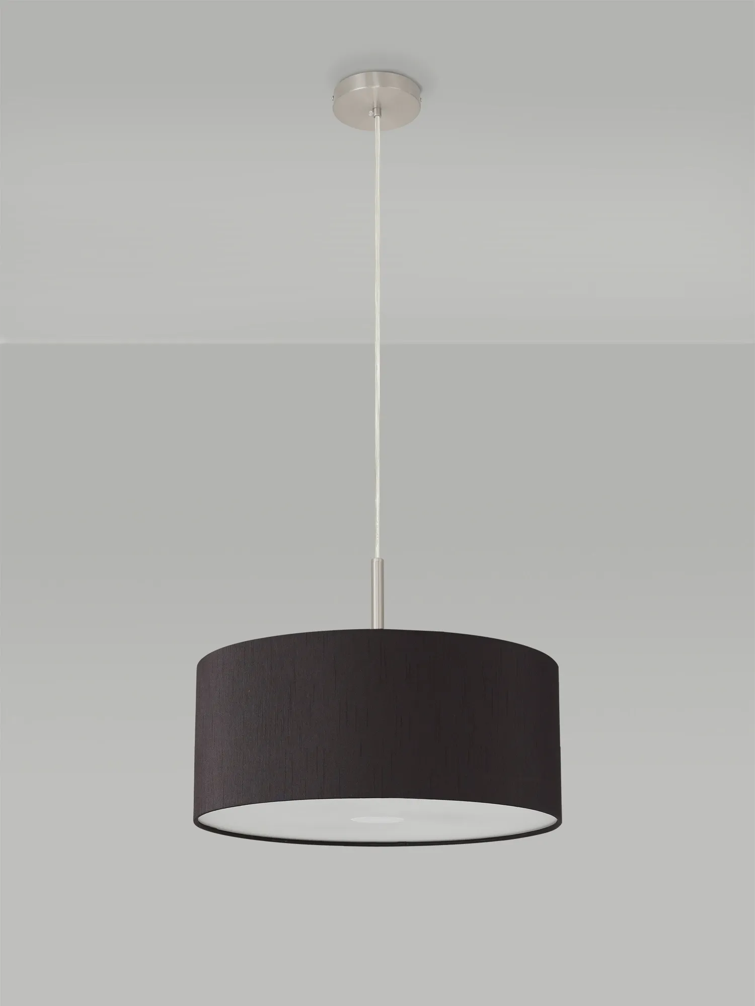 Baymont 40cm Pendant 1 Light Satin Nickel, Black, Frosted Diffuser DK0301  Deco Baymont SN BL